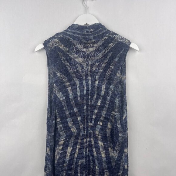 Chicos Blue Knitted Waterfall Duster Vest Size 2 Sleeveless Open Front - Picture 8 of 12